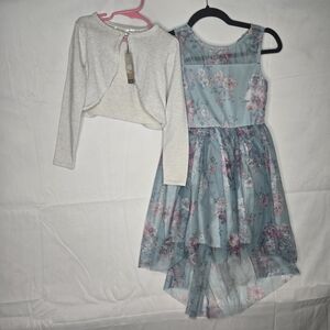 NWT Size 7/8 Zenzi Floral Tull Lace Dress With Cream Sparkly Bolerose Cardigan